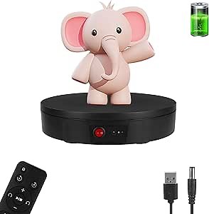Motorized Rotating Display Stand, Rechargeable 360 Degree Electric Rotating Turntable for Photography Products Display, Live Video Show, Remote Control Angle Speed, Black 11.8inch 300Lbs Load