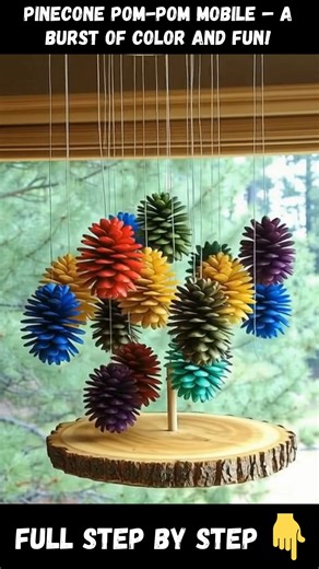 Pinecone Pom-Pom Mobile Materials: Pinecones Colorful pom-poms Yarn or string Full STEP BY STEP in First (C.o.ʍ.m.е.ո.τ) 👇 Enjoy ❤️👇👇 | Charming Recipes