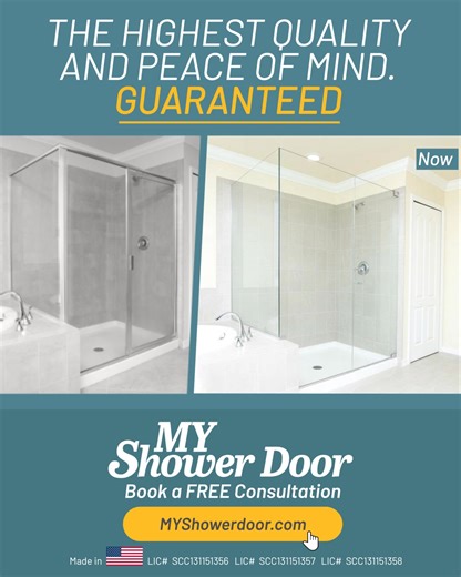 A new shower door. A whole new space. Transform your bathroom into a dream oasis with frameless glass that adds sleek style & effortless elegance Visit today and start designing the perfect retreat! 🛁 | MY Shower Door