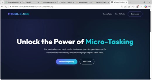 💼 MTURK-CLONE | Advanced Micro-Tasking Platform 💙✨ A professionally designed micro-tasking web platform built with a sleek navy blue interface and sky-blue accents 🌐💻 Users can sign up 🔐, log in 🔓, post tasks 📝, and earn money 💰 by completing high-impact micro jobs ⚡ The smooth navigation, glowing borders, and modern dashboard design create a real marketplace experience 📊🚀 This project showcases structured layout design, user authentication systems, and functional earning workflows 💡 