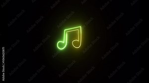 Neon music icon video animation abstract musical note icon. Music symbol neon color reveal and glowing loop effect animation.