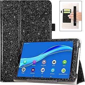 DMLuna Case for Moxee Tablet 2 8 Inch (Model: MT-T8B22) 2022 Release, Folio Premium PU Leather Cover with Hand Strap/Card Holder, Glitter Black