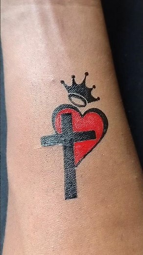 ​King Cross & Heart Tattoo Idea 👑✝️❤️ | Simple Pen Tattoo #shorts #tattoo #cross #art