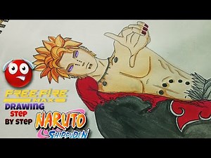 FREE FIRE DRAWING | FREE FIRE X NARUTO | HOW TO DRAW PAIN FROM NARUTO || DRAW ANIME STEP BY STEP