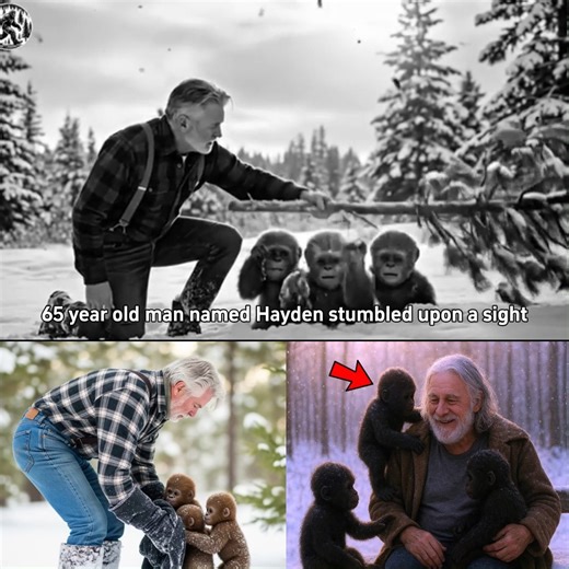An Old Man Rescued Three Bigfoot Infants, and the Tribe’s Response Defies Nature In the jagged, frost-locked cathedral of the high mountains, winter is not a season; it is a test of the soul. For Hayden, a 65-year-old widower who had spent decades in the deep timber, the silence of the forest was his only consistent companion. He lived a life of rhythmic necessity—chopping wood, tending the hearth, and respecting the brutal laws of the wilderness. But in the winter of 2025, during a storm that t