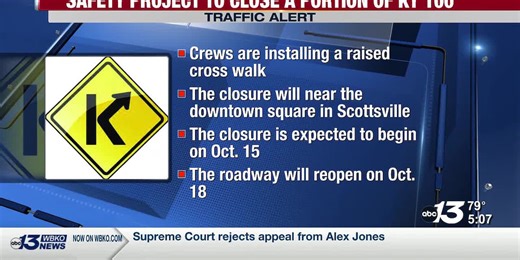 Safety project to close a portion of KY 100