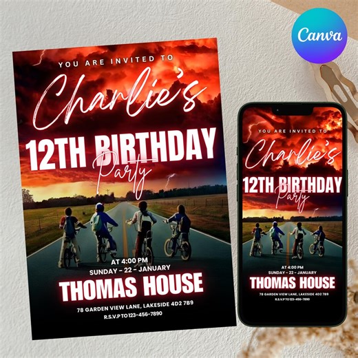 Birthday Invitation, Stranger Things Birthday Party Invite, Friends Party, Kids Birthday Theme, Digital Download, Bday Party, Canva Editable - Etsy