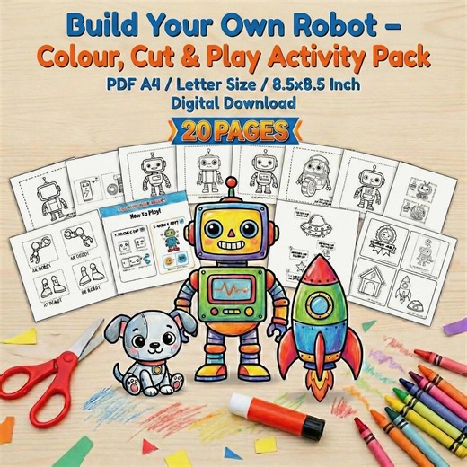 Build a Robot Coloring & Cut Activity | Printable Robot Coloring Book for Kids | STEM Craft PDF A4 Letter 8.5x8.5 - Etsy Australia
