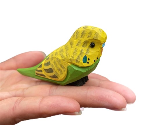 Yellow Parakeet Wooden Figurine | Hand Carved Budgie Bird Collectible - Etsy