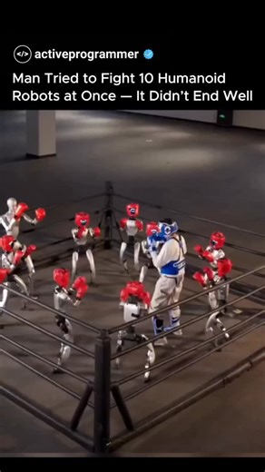 Technology |Business |AI on Instagram: "🤖🥊 Human vs Humanoid Robots — And It Wasn’t Close In a controlled demonstration, one man faced ten humanoid robots simultaneously. The result was eye-opening. The robots moved in coordination, kept perfect balance after contact, and applied steady force without fatigue. No rage. No chaos. Just precision, timing, and consistency. Within seconds, human strength and stamina hit their limit. The machines didn’t get tired — they simply continued