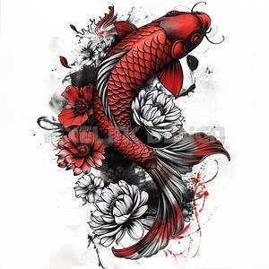 Koi Fish Tattoo Design - Download High Resolution Digital Art PNG Transparent Background | Printable SVG Tattoo Stencil - Etsy