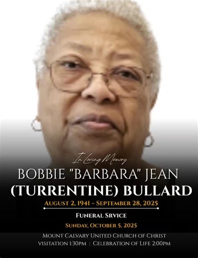 Homegoing Services for Bobbie "Barbara" Jean (Turrentine) Bullard are posted on fishermemorialfuneralparlor.com | Fisher Memorial Funeral Parlor