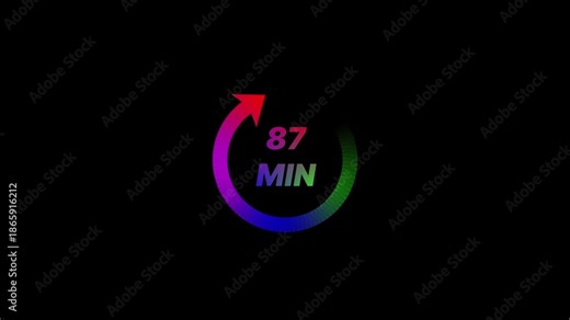 Colorful timer 87 minutes countdown gradient arrow minute counter on black background colorful gradient arrow