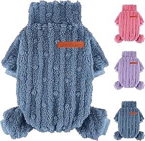 Winter Dog Pajamas for Boy Girl, Fleece Dog Sweater, Soft Warm Puppy Pjs, Tiny Pet Clothes Outfit, Chihuahua Yorkie Teacup Clothes, Pet Cat Sweater (Medium, Blue)