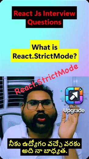Sunil Kumar Edumala on Instagram: "What is React.StrictMode? ⚛️ ✅ Interview Answer StrictMode is a React tool that helps identify potential problems by running extra checks only in development mode. 🧠 Telugu Explanation StrictMode ante React lo warning system 🚨 mama. Code lo risky practices unte React munduga alert istundi. Production lo effect undadu ❌ — dev time safety matrame ✅ 🧪 Example 🎯 What StrictMode checks? ⚠️ Unsafe lifecycle methods 🔁 Double render (bugs catch cheyyadaniki) 🧹 De