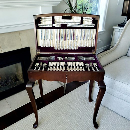 Viners of Sheffield Silver Plated Cutlery Set: Queen Anne Pattern, Mahogany Cabinet, 110-piece No.ds048 - Etsy