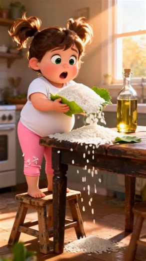 Lulu’s kitchen adventure gone hilariously messy! 🍴#ToddlerCooking #MessyFun #CuteKids #PixarStyle #8KAnimation #FoodieToddlers #ViralVideo #TinyChef #CookingFails