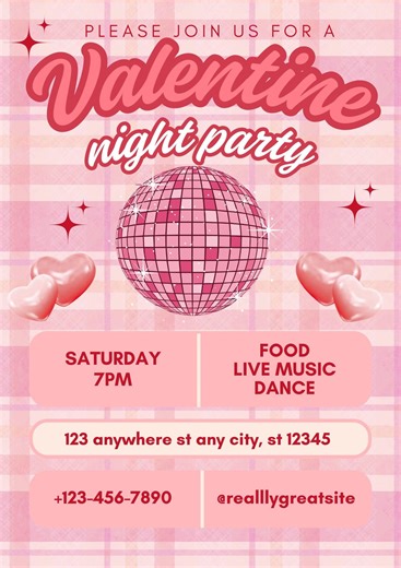 Pink Disco Heart Valentine's Party Invitation (digital Invite Canva Template) - Etsy