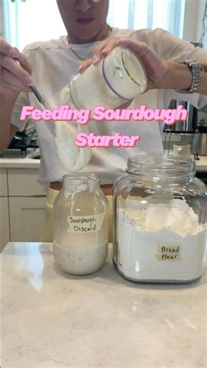 Sourdough Starter feed water & bread flour - simple method, no measure, step by step