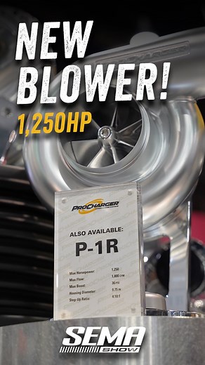 ProCharger Superchargers on Instagram: "Introducing the all-new @prochargersuperchargers P-1R blower, making its debut at the @semashow 2024! This powerhouse supercharger is engineered to push the limits, delivering up to 1,250 horsepower with a max airflow of 1,800 CFM and a staggering max boost of 36 psi. With a housing diameter of 9.75 inches and a robust step-up ratio of 4.10:1, the P-1R combines incredible power potential with ProCharger’s signature reliability! Get ready for the next level