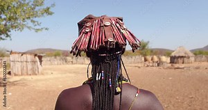 Mucawana Woman A Kapapo Headdress Made Of Waste Materials Angola Stock Video