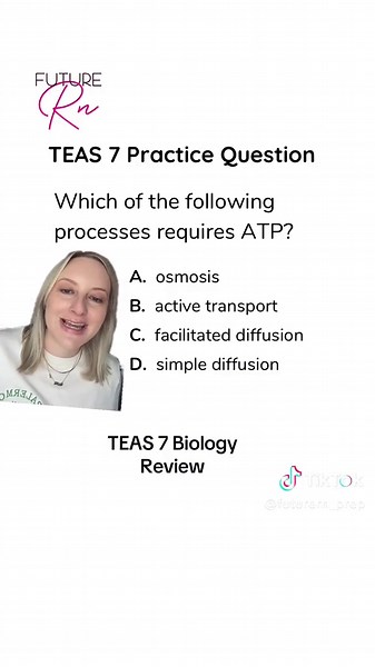 NEXT LIVE SESSION ⬆️ What is the correct answer? ATP energy is required when particles move via active transport because they are moving against their concentration gradient. All of the other choices do not require energy. #teas7 #teastest #prenursing #prenursingstudent #futurenurse #futurenursesoftiktok #teasexam #atiteas7 #atiteas