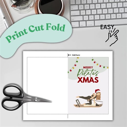 Pilates Reformer Christmas Card, Merry Pilates Xmas Card, Funny Pilates Holiday Card, Yoga Teacher Gift,  Pilates Lover Gift