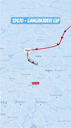 12670 - GANGAKAVERI EXP train route map animation #train #travel #india #railway #indianrailways