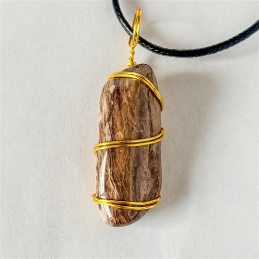 Petrified Wood Wire Wrapped Necklace | One of a Kind Stone Pendant - Etsy