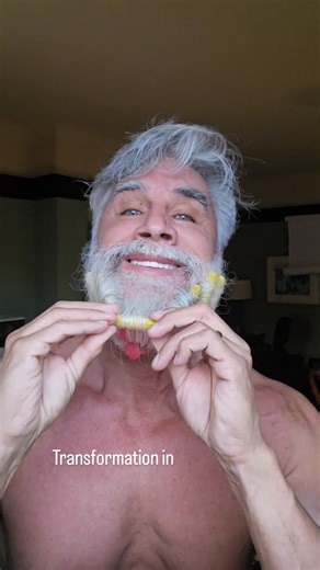 Greg Berzinsky on Instagram: "Becoming Santa. Spray with @beardbrand Seasalt Spray...1 min to roll....3 mins hairdryer....3 mins to cool....poof....Transformed"