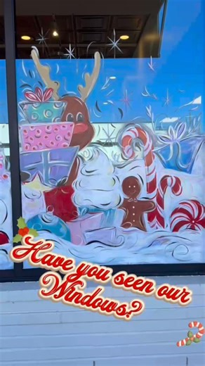 Come see our Christmas windows! 🎅The iconic Wendy Lavoy, Founder of @sipsnstrokesbham, designed and hand painted our B’ham area locations.🥰 Come see them - take a selfie - share it with us!🎄 | Edgar's Bakery