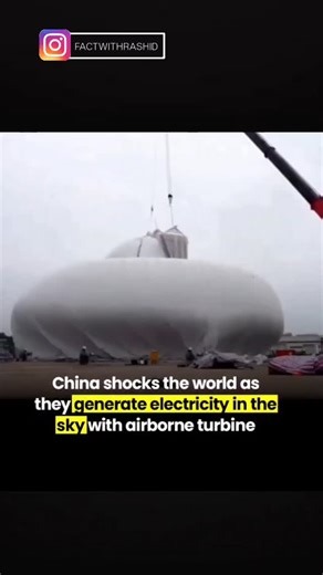 fact with rashid on Instagram: "China has made significant strides in airborne wind turbine technology with the development of the S1500, a megawatt-level system that floats in the sky like a giant Zeppelin. This turbine, developed by SAWES (Shanghai Airship Wind Energy Systems), has a 60-meter length, 40-meter width, and 40-meter height, and generates 1 MW of power at 1,500 meters altitude. The S1500 reduces material use by 40% and cuts electricity costs by 30% compared to traditional turbines2