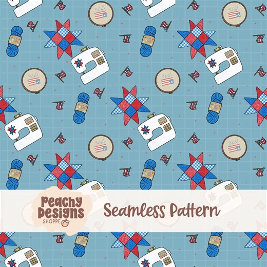 Blue 4th of July Seamless Patterns- Grandmacore, Quilt Block, Cross Stitch, Yarn - Etsy