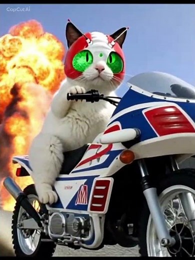 【＃shorts】仮面ニャンダーV3🦗 #capcut #GoogleGemini #猫動画 #cat #ハチワレ #ハチワレ猫