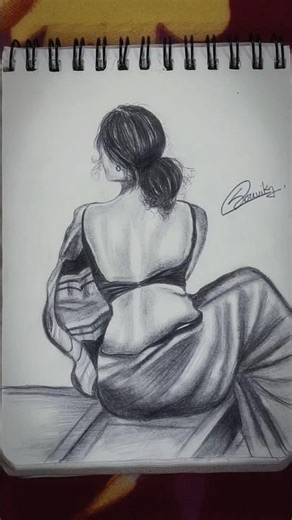 Elegant Saree Girl Pencil Sketch ✏️ #shorts