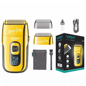 Aparat de ras electric profesional, Shaver & Trimmer, VGR V-332, lame duble, 3 viteze reglabile, cu afisaj digital, folie titan 45 mm, Li-ion 150 min, 7500rpm, reincarcabil USB, Metal auriu - eMAG.ro