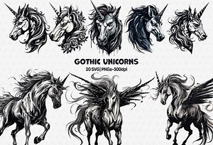 Gothic Unicorn Clipart Bundle: Watercolor PNG SVG Files - Etsy