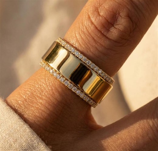 Gold Dainty Eternity Ring CZ Pavé, Wedding Band Jewelry, Oura Ring Accessory, Elegant Gift - Etsy