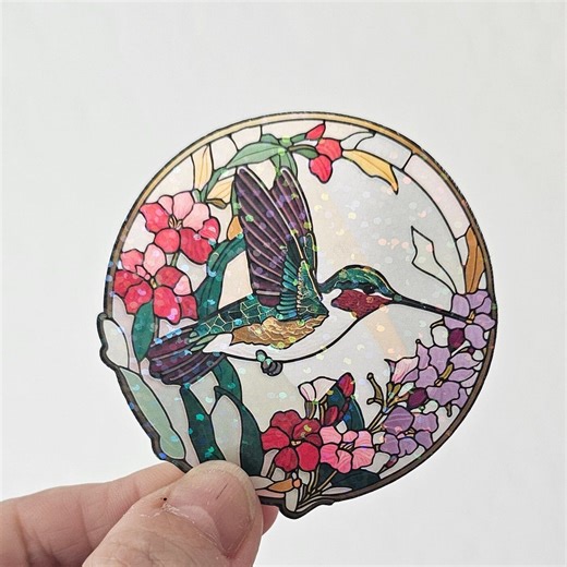 Holographic Stained Glass Hummingbird Sticker, Laptop Decal, Sticker for Water Bottle - Etsy