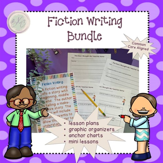 Fiction Writing Bundle, My Teacher, Lessons, graphic organizers, rubrics, W2.3