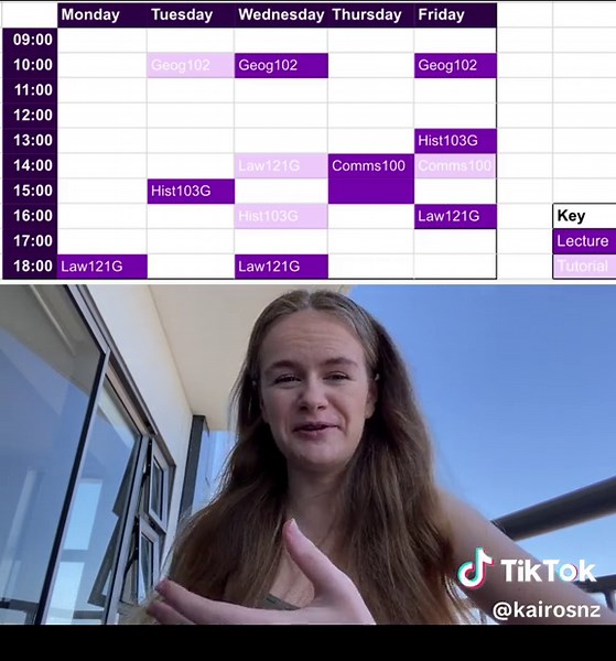 Wondering what your timetable might look like in your first semester at University? I recreated my first year timetable so we can walk through it together 🤝🎓 Please let us know if you would like to see this for a different degree, or if you have any other questions! 💜 #firstyear #freshman #freshmanyear #university #help #college #advice #timetable #schedule #organised #questions #faq #fyp #uoa #highschool #law #llb #arts #geography #history #media #film #television #study #student #aucklandun