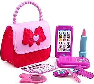 Playkidz Princess My First Purse Set - 8 Pieces Kids Play Purse and Accessories, Pretend Play Toy Set with Cool Girl Accessories, Includes Phone and Bag with Lights and Sound