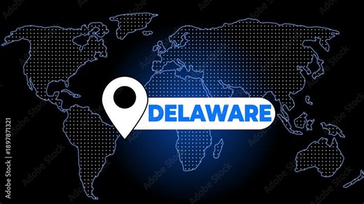 United States state. location of the city of Delaware on black screen. location icon animation. Country GPS location tracking icon.