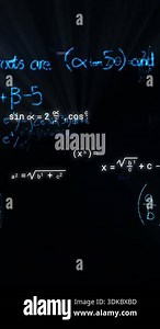 Animation of mathematical equations on black background. Education, learning, knowledge, science and digital interface concept digitally generated video.