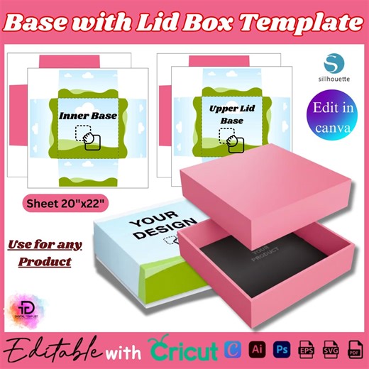 Base With Lid Box Template, Packaging Box Design, Square Gift Box, Square Box, Canva Editable Box, Gift Box Template, DIY Accessories Box - Etsy