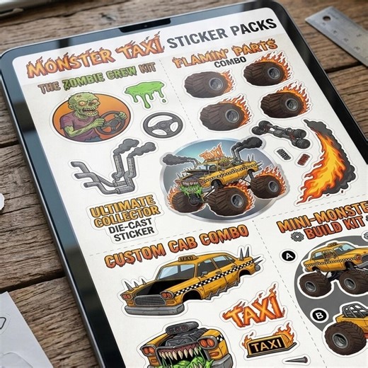 Monster Taxi Truck Zombie Cab Driver Digital Stickers (instant Download) - Etsy