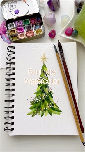 5 minute watercolor 🎄 #creaconelbuho #watercolortutorial #watercolorpractice #watercolorprocess #acuarelasobrepapel #acuarelas | Crea con el búho