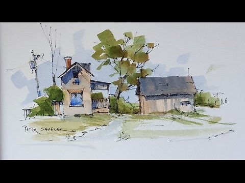 A quick and simple Line and wash demostration. Farmhouse by Peter Sheeler