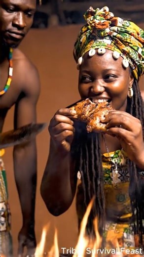 Romantic Tribal Cooking: African Couple Grilling Traditional Meat Over Open Fire #shorts