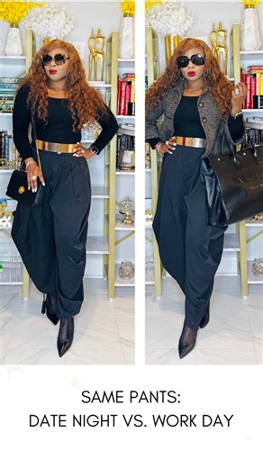 Tokes Ojo-Ade on Instagram: "Same Pants: Date night vs Work day♥️🖤 Fam, you know I love a good outfit remix 💁🏾‍♀️Styled the same pair of pants for date night and for a work day. Which look has your vote? Let me know in the comments👇🏾😘 The date night look also works if you’re looking for a chic Valentine’s/Galentine’s Day outfit that’s not the traditional red or pink 🖤 Happy hump day, fam! Please stay warm out there, it is FREEZING🥶 ✨Bodysuit: @amazon ✨Pants: #shoptheboutique ✨Belt: #ttos